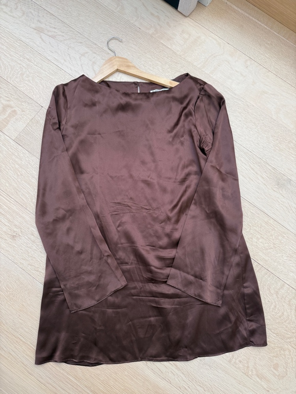 Reformation Brown Satin Long Sleeve Shift Dress